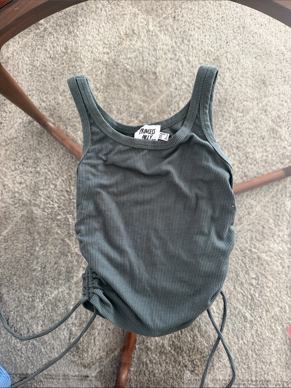 Princess Polly Olive Green Ribbed Tank with Side Ties
